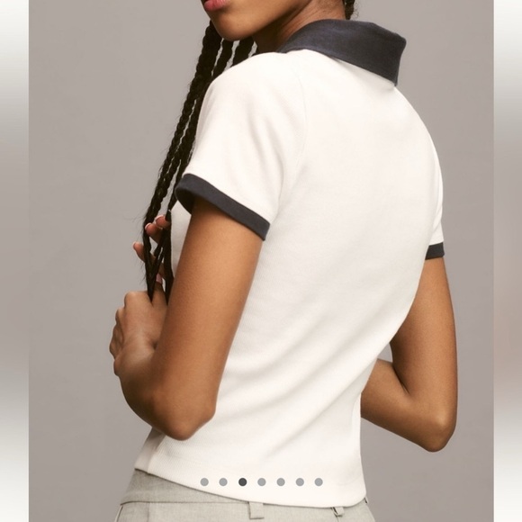 NWT Anthropologie Maeve Colorblock Ribbed Polo Shirt White Black Size M - Picture 4 of 11